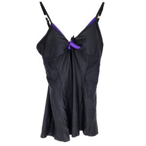 Swimsuits for All Black Purple Tummy Control Swimdress Swimsuit Plus Size 16